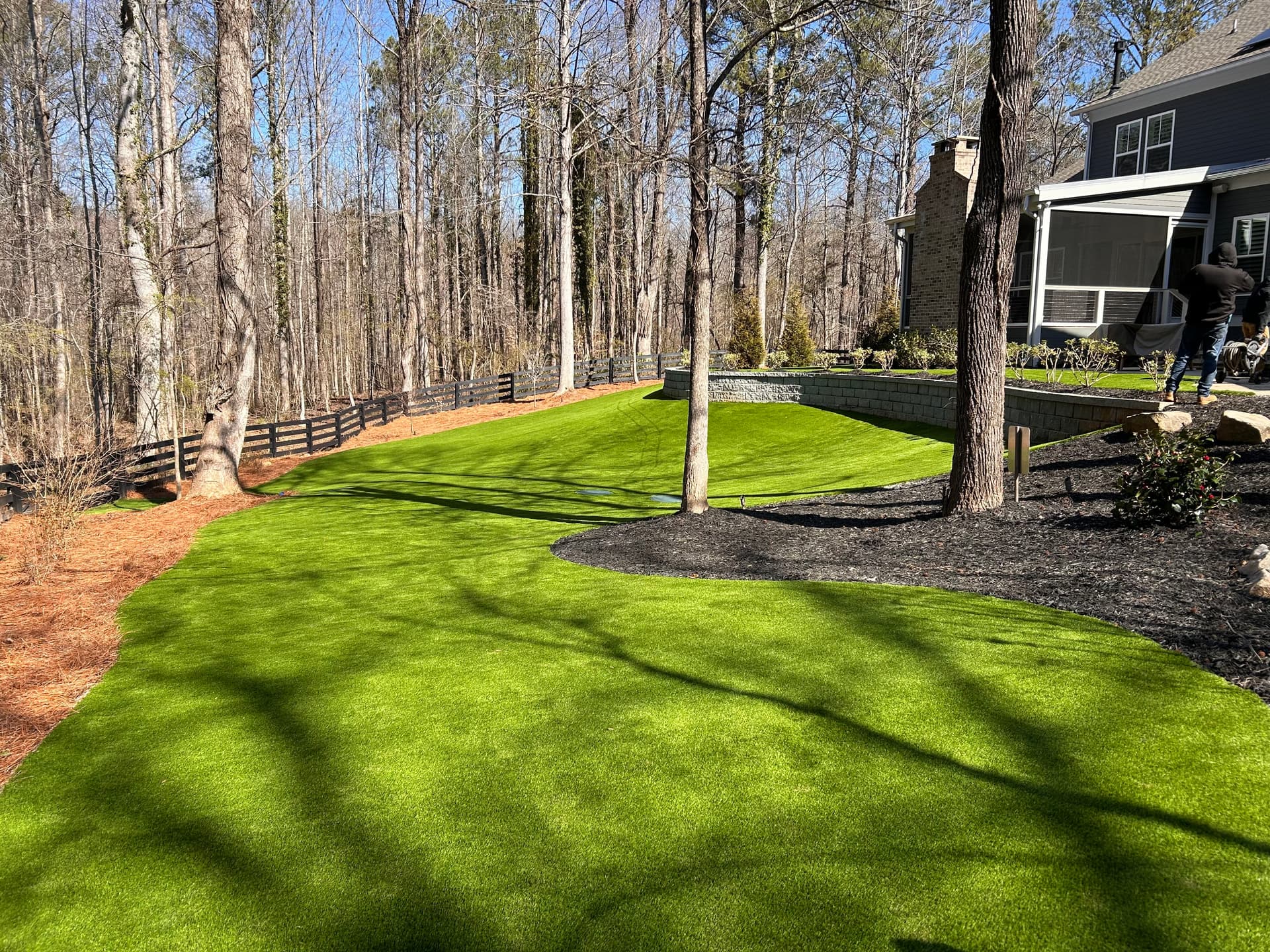 Custom Backyard Artificial Turf Installation with Full Landscape Design image